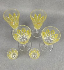 Vintage VMC Reims French Harlequin Yellow Set of 6 Crystal VRM1 Diamond Arches