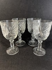 libbey clear cut glass goblets hobstar design water wine beverage set of 4 VTG
