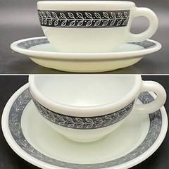 Pyrex Tableware Grecian Tea/Coffee Cup/Mug & Saucer 1972-77 Made in USA 6oz