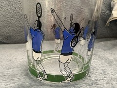 1987 Artmark Tennis Players 3-Pc Barware Set- Ice Bucket, 2 Glasses
