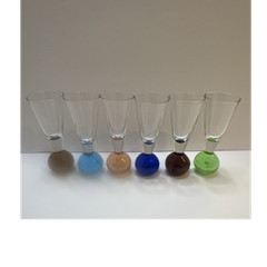 Set of 6 Multicolor shot Glasses with Colored Bases, Glass, Tapered Round