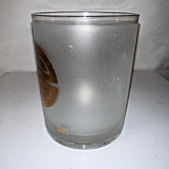 Vintage Gump’s CA Frosted Lowball Cocktail Glass Asian Chinese Gold Shou Symbol