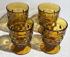 Indiana Glass Whitehall by Colony GOLD Amber Footed 12 oz Tumbler Set of 4