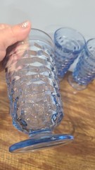 3 Vintage Indiana Glass Whitehall Colony Light Blue Cube 6″ Footed Iced Tea