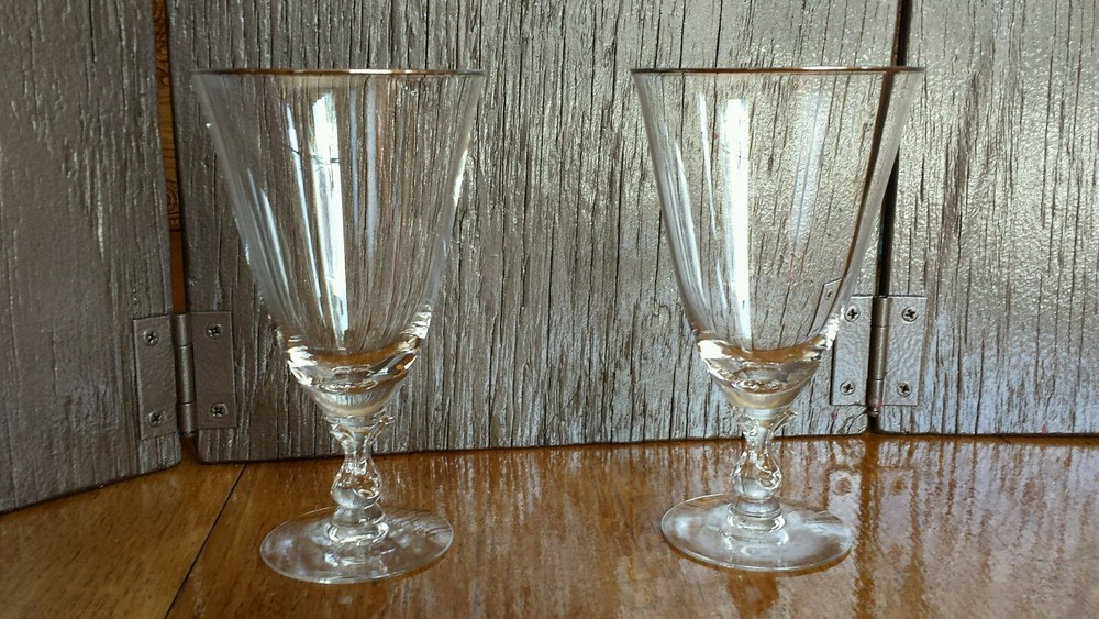 Pair (2) of Tiffin Franciscan Argenta IceTea Glasses Clear Platinum Trim 6 1/2″