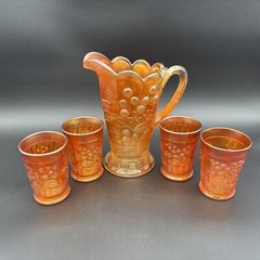 Northwood Marigold 5pc. Raspberry Carnival Glass Water Set