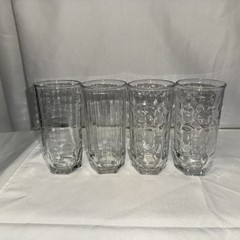 4 Vtg Crisa Clear Glass Tumblers Glasses Pebbled & Striped Designs 5” X 2.5”
