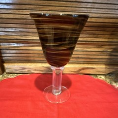 Set of 6 Swirl Art Glass Goblets, Brown Beige, 8 inches tall