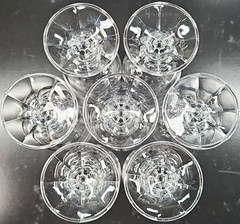 7) Import Assoc Cascade Fluted Champagne Set Vintage Etch Cut Stemware Retro Lot