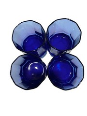 VTG Anchor Hocking Essex Colbalt Blue 10 Panel 8oz Glasses Set Of 4 Barware