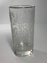 Set of 4 Vintage Libbey Floral Lace & Gold Glass Tumblers 5.5 in.