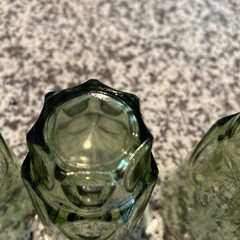 Set of five vintage Hazel Atlas green glass tumblers thumbprint pattern