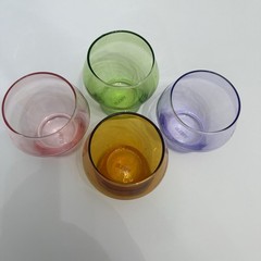 YIELD Retro Millennium 4 Multi-Colored Glasses Goblets Pink Lavender Green Amber