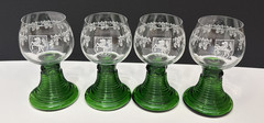 Set of 4 German Green Roemer Etched Beehive Stem Cordial Glasses Grapevine
