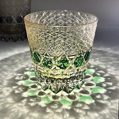 11oz Green Vintage Hand Cut Crystal Whiskey Glasses Tumbler Edo Kiriko Drinkware