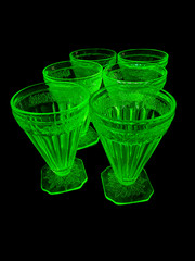 Jeannette Poinsettia Adam Green Uranium Depression Glass 7oz Tumblers Set of 6