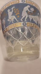 Vintage Cera Set of 2 Glass Etruscan Frieze Tumblers Blue White Gold