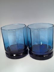 2 Vtg Anchor Hocking Essex Cobalt Blue Double Old Fashioned Rocks Glasses 9oz EC