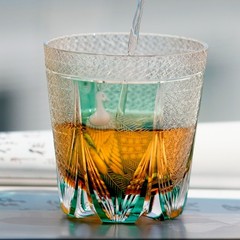 11oz Whisky Glass Hand Carved Pattern Amber Green Edo Kiriko Glass Gift on Sale