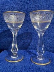 Glastonbury Lotus Brocade Gold Etched Cordial Glass 4 1/2″ Set of 2 Near Mint
