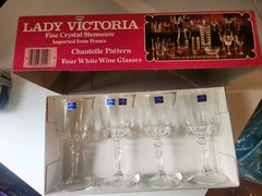 4 pk Lady Victoria Fine Crystal Stemware CHANTELLE PATTERN 6 oz. Wine Glasses