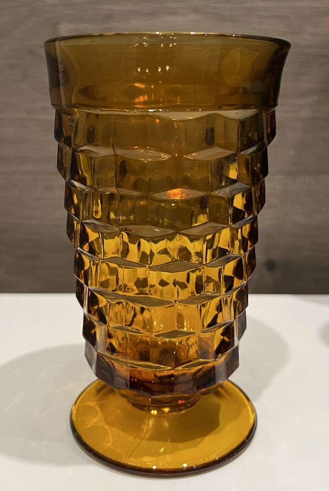 Whitehall Indiana Glass Amber Cubist Glass 12 fl.oz. 6″ Tall