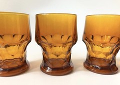 Vintage Set of Six Anchor Hocking Georgian Amber Tumblers Honeycomb Panels