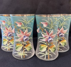 Antique Victorian Hand Painted Raised Orchid Gilt Edged Glasses Set of 4