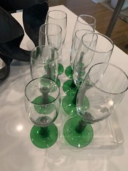Vintage THICK GREEN Stem Wine Glasses – Set of 8