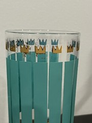 Retro Fred Press Signed Highball Glasses Green and Gold Vintage Used