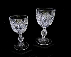 Kusak Brilliant Cut Crystal Cherry Diamond & Fan 2pc 5″ Port Wine Glasses 1975