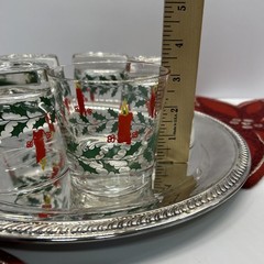 Vintage Christmas Lowball Old Fashioned Glasses Set of 5 With Round Silver Tray