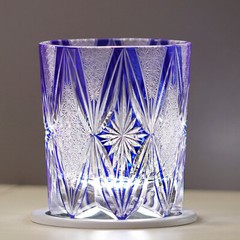 Japanese Style Hand Cut Crystal Glass Whiskey Glass with Gift Box 8oz Amber Blue