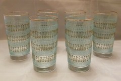 VTG MCM Libbey Turquoise & Green Swirl Cocktail Glasses Tumblers (6)*RARE & HTF*