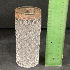 Mid-Century Diamond Point Criss-Cross Juice Glasses, Set of 5 Gold-Trim Tumblers