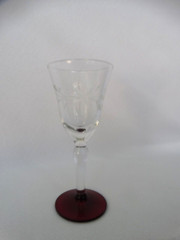 Weston Crystal Gray Cut Flower Clear 1 oz Footed Cordial w/ Ruby Red Foot VGUC