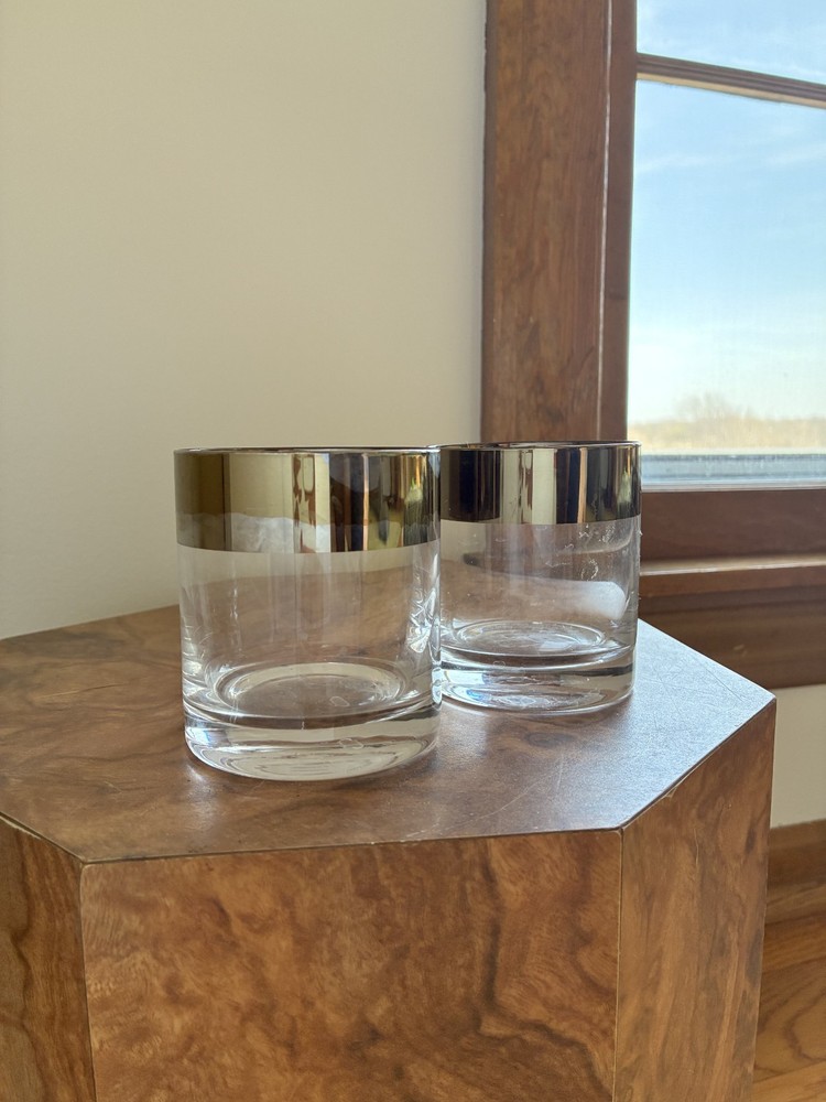 Mid-Century Inspired Bronze Rim Whiskey Highball Tumblers / Set of 2