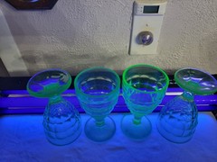 Hazel Atlas Colonial Block Optic Uranium Green Glass Water Goblets Set of 4