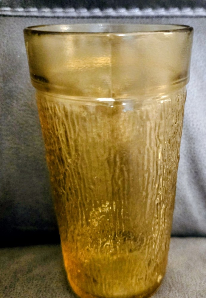 Vintage Kerr Amber Tree Bark Texture Glass – Ice Tea Tumbler Cup Indiana glass