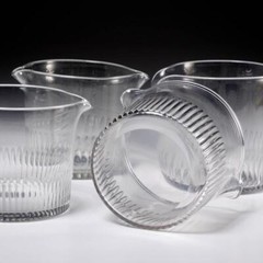 19th Century Georgian Clear Glass Wine Rinser Double Spout Beaker Cups 4pc Lot D