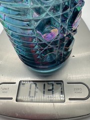 Vintage Windsor Blue Iridescent Indiana Carnival Glass Highball Button Cane