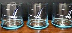 3 Vintage MCM Ice Blue Seagull Double Old Fashion Rocks Tumbler Glasses