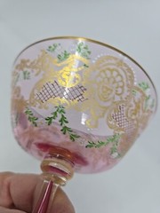 Venetian Enameled Figural Landscape Scene Pink Champagne / Sherbert Glass 6″ #6