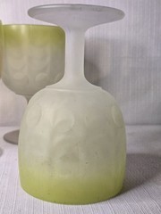 Satin Frosted Yellow RIM Glass Goblet Thumbprint Bartlett Collins Schooner Set 3