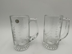 Pair of Badash Crystal Poland Hand-Cut Glass Tall Ship Seagulls Beer Mugs