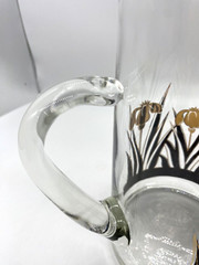 Culver Glass 24k Gold Vintage Iced Tea Water Pitcher Black & Gold Irises, 9″