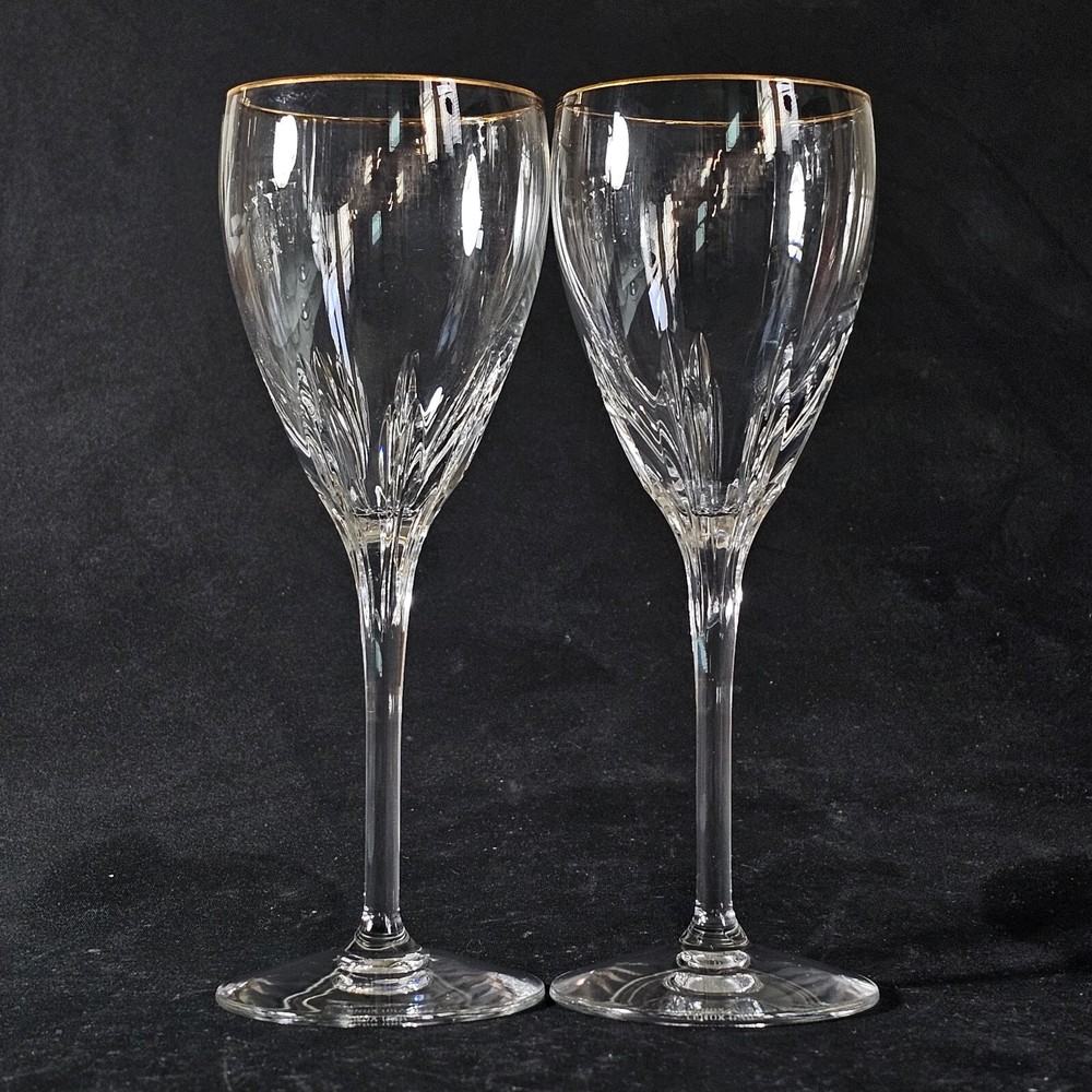 LENOX FIRELIGHT GOLD WINE GLASSES, Cut Lead Crystal, 7 7/8″, 6 oz, USA, 2PCS