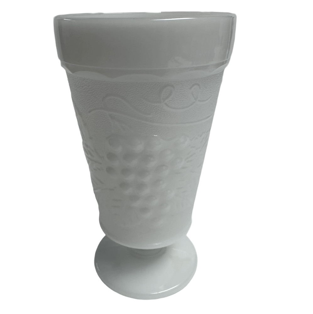 Vintage Milk Glass Harvest Grape Footed Goblet Tumbler 5.75″ H 3″ W