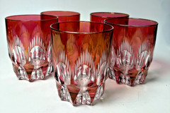 5 Vintage Cranberry Red Cut To Clear Old Fashioned Barware Glasses Signed «B»