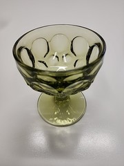 Vintage Imperial Glass Provincial Thumbprint Champagne Coupe Glass Avocado Green